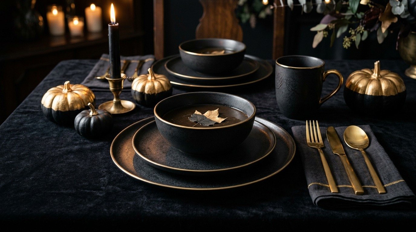Black dinnerware set for Halloween