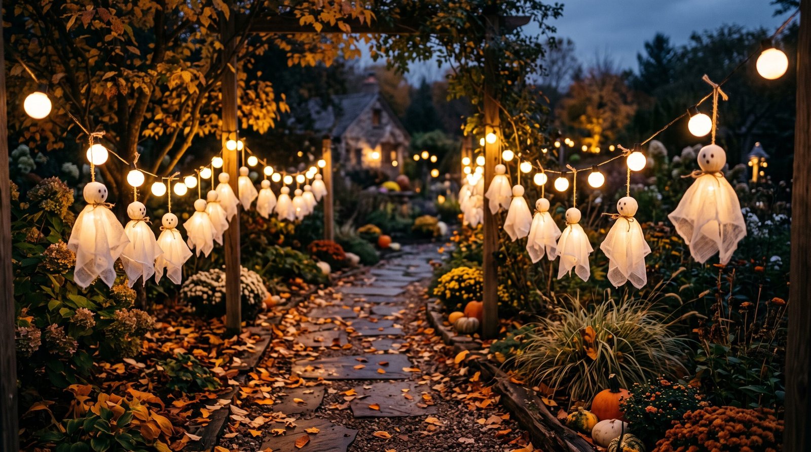 halloween Cheesecloth_ghosts_on_garden_walking