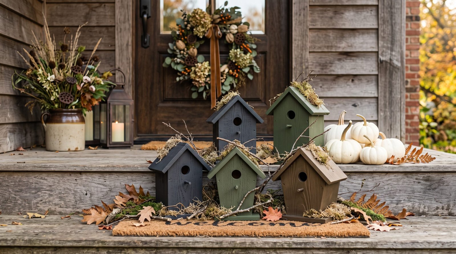 Halloween Painted_wooden_birdhouses_on_porch 