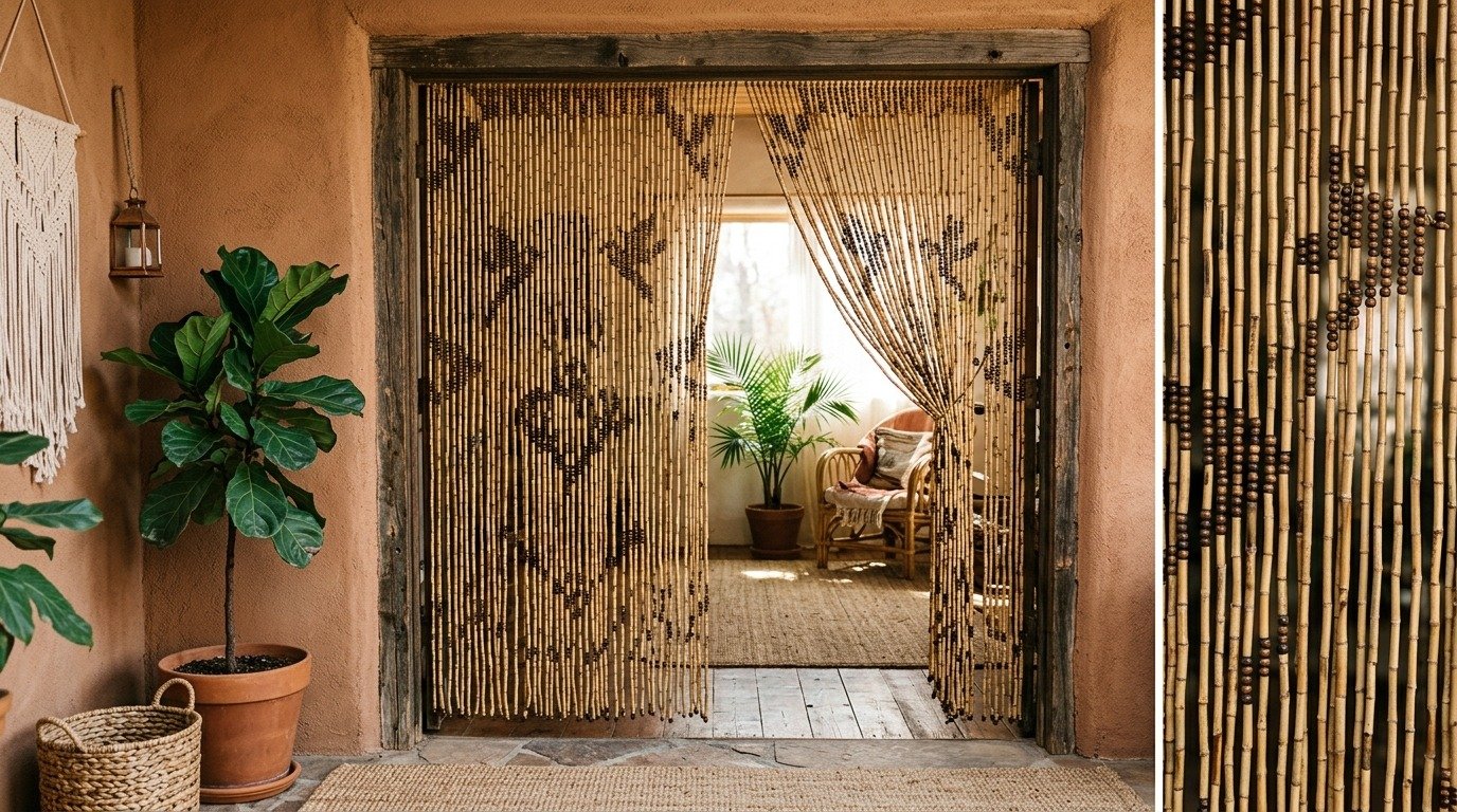 bamboo beaded curtain doorway afro boho home decor