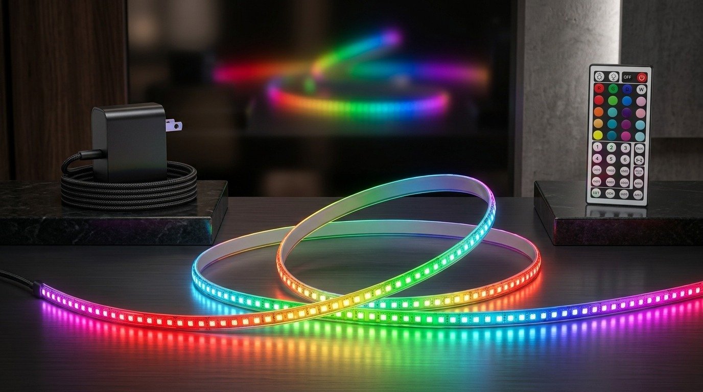 RGB LED strip light glowing